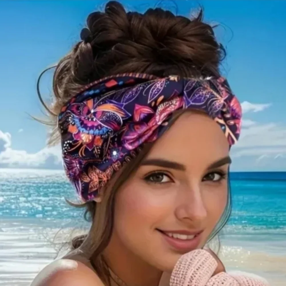 Bohemian Cross Knotted Wide Headband